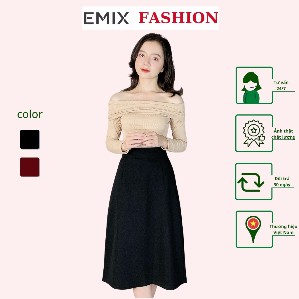 Chân váy công sở mã 809 EMIX (2 màu), dáng dài, midi, cạp cao, khóa sau, vải tuytxi, mềm mịn, đứng dáng