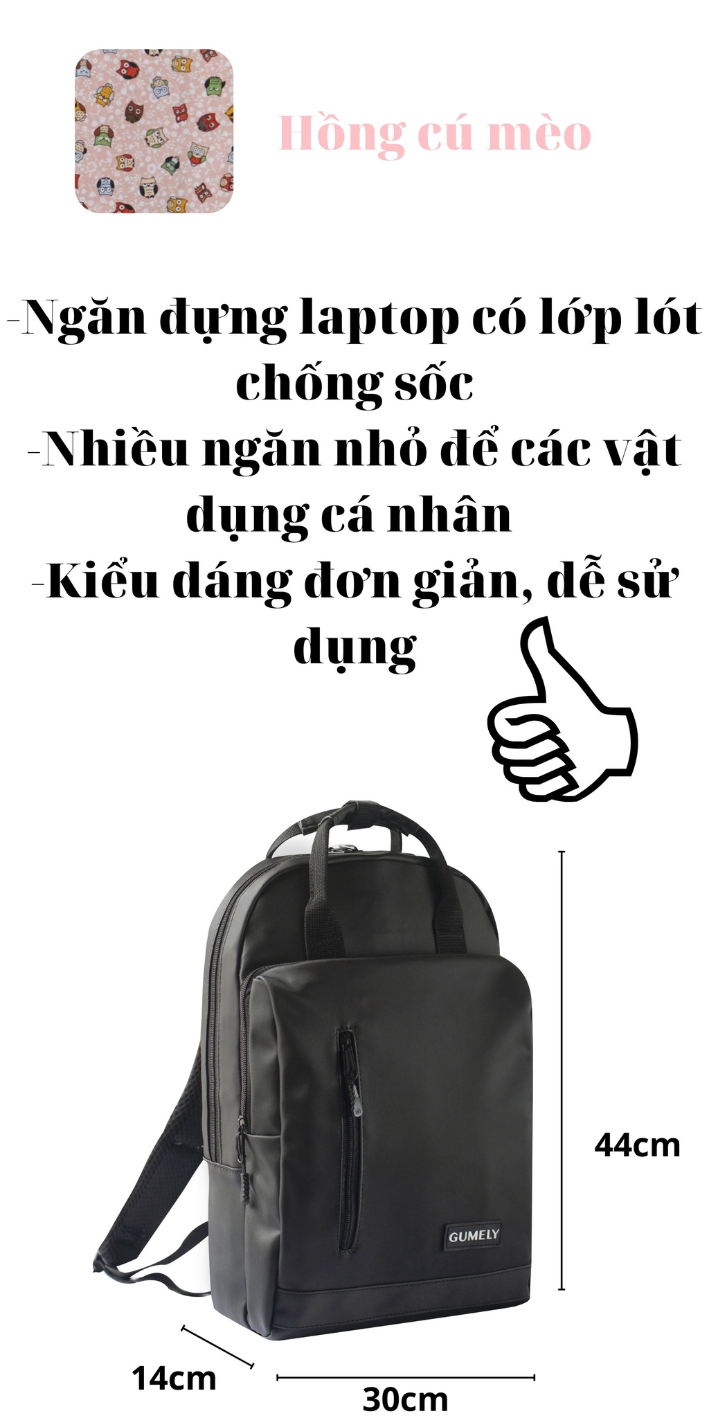Mô tả Balo nam nữ đẹp gọn nhẹ nhiều ngăn unisex size to để lạptop 14 15.5 inch Gumely GU06 ViAnh Store đi học đi làm - 6