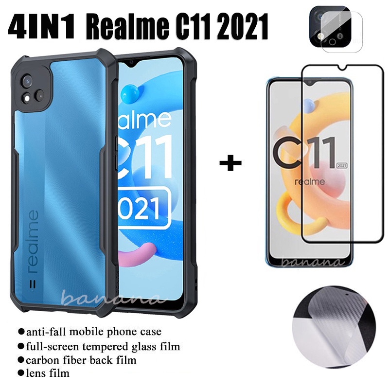 (4IN1) Ốp Điện Thoại Chống Sốc CHO Phim Kính Cường Lực Realme C11 2021 & Phim Mặt Sau Bằng Sợi carbon & Phim Ống Kính