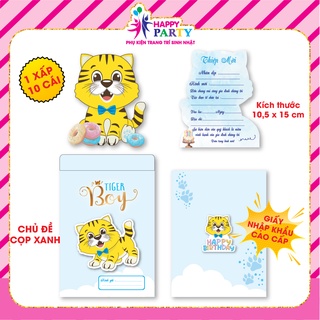 Thiệp sinh nhật, thiệp mời thôi nôi cao cấp cho bé trai HAPPY PARTY giấy nhập khẩu cao cấp kt 10.5 x 15 cm