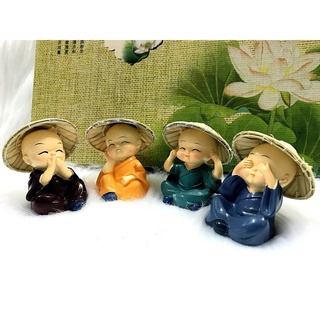 Bộ 4 tượng chú tiểu Tứ Không đội Nón Lá Việt Nam ( Hình Thật -Video Thật)