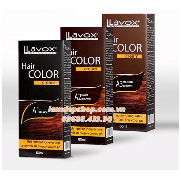 Kem nhuộm tóc Nhuộm phủ bạc 100 Lavox Hair Color Cream (60ml x 2