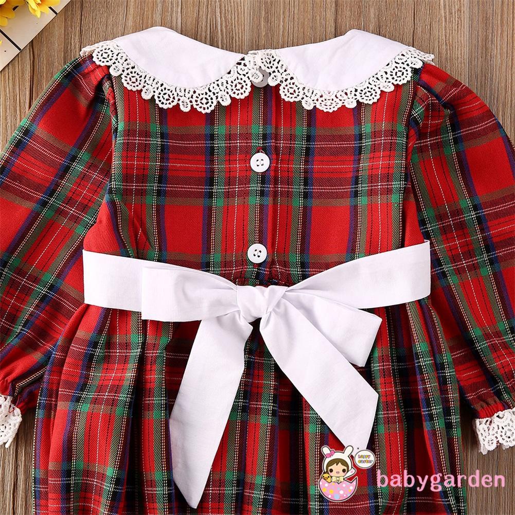 Bộ Áo Liền Quần Caro Tay Dài Dễ Thương Cho Bé Gái