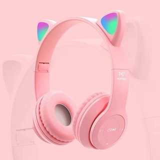 Tai Nghe Bluetooth P47 mz47 Hình Tai Mèo Dễ Thương Kèm mic Tiêu Chuẩn deerlu01