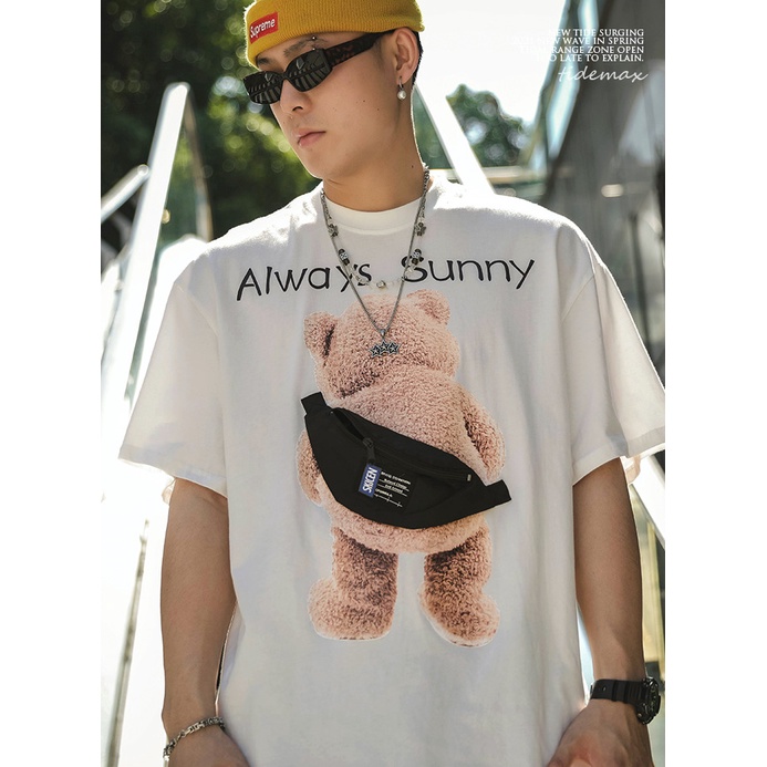 Áo thun nam tay lỡ HappyFamily tay ngắn Họa Tiết Gấu Always Sunny Chất vải cotton 100 cao cấp