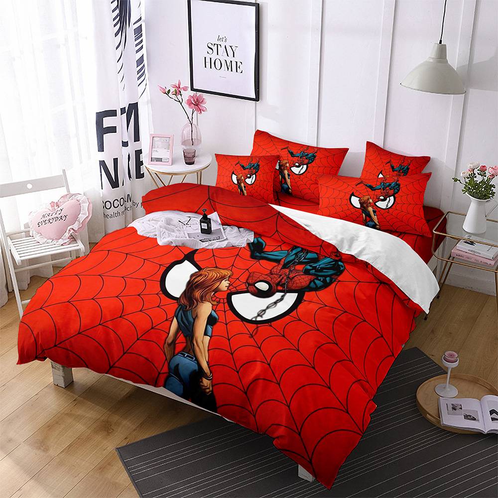PS1 Marvel Spider-Man 3in1 Bộ chăn ga gối ga trải giường Vỏ chăn phòng ngủ có thể giặt được Bộ đồ thoải mái SP1