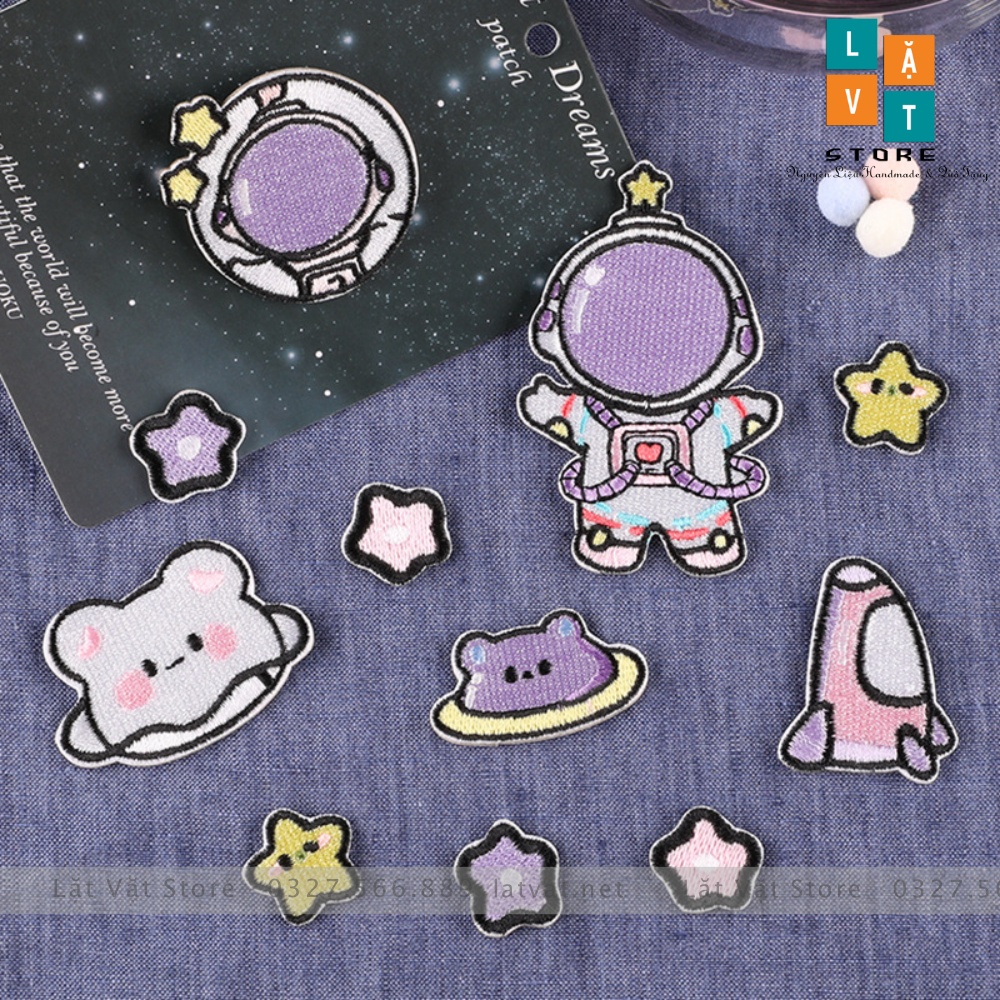 Bộ 8 Miếng Patch ủi quần áo, sticker dán chủ đề Vũ Trụ Tím, trang trí ...