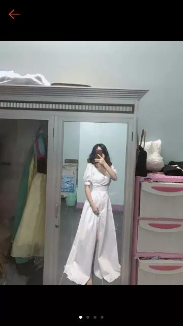 (miễn phí chỉnh váy) Dạ hội cưới phi trắng tay phồng xẻ tà, váy trắng chụp ảnh cưới, dạ hội trắng đi tiệc sang trọng