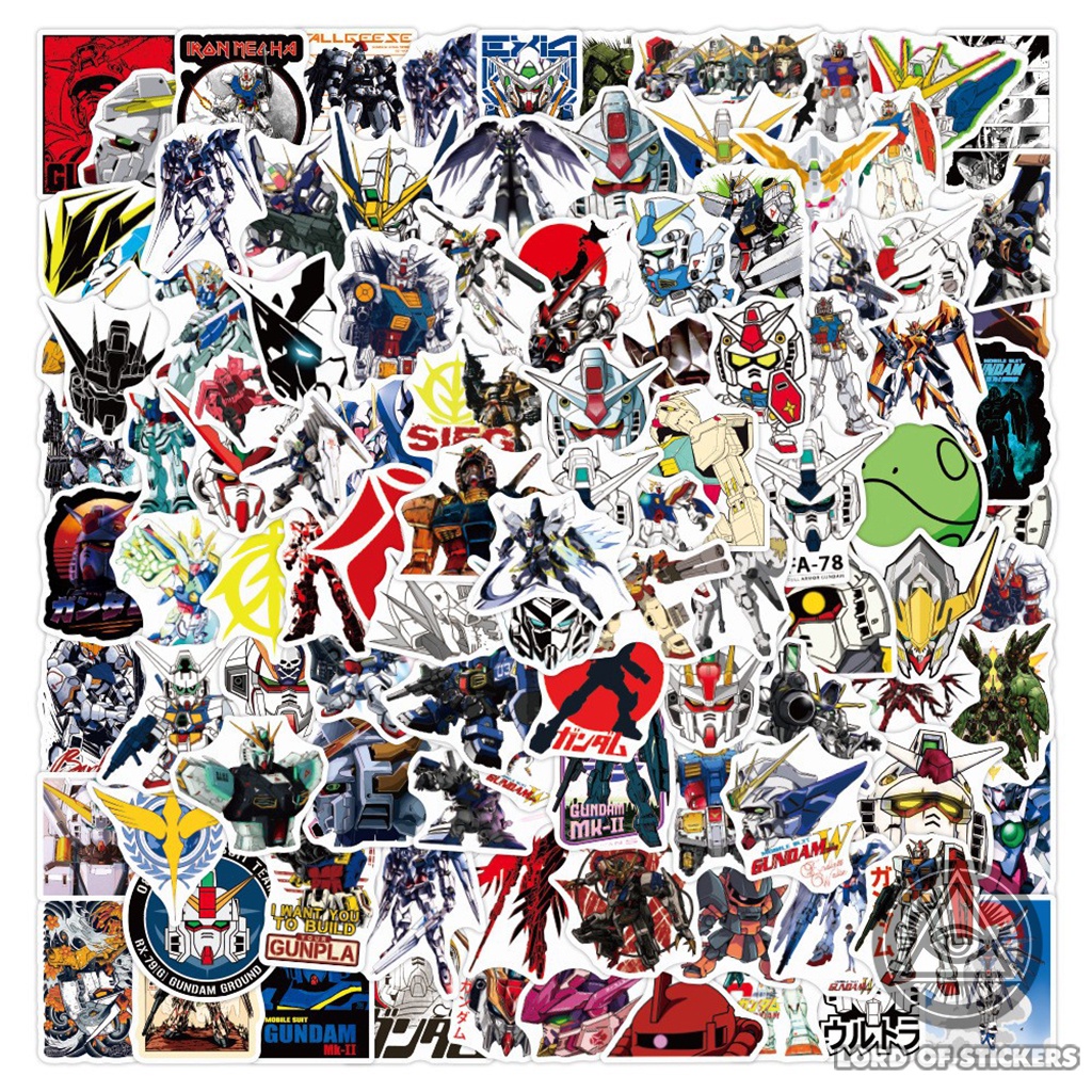 Set 100 Sticker Gundam, Hình Dán Người Máy Robot Anime Chống Thấm Nước Trang Trí Mũ Bảo Hiểm