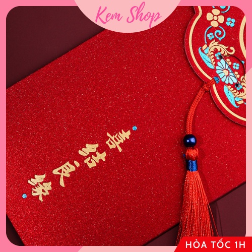 Set 5 bao lì xì đỏ may mắn kèm tua rua giấy nhũ cao cấp, lì xì ăn hỏi - Kem Shop K298