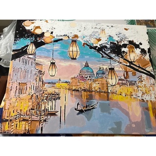 Tranh tô màu theo số hóa có khung 40x50cm Dòng sông thơ mộng T1013