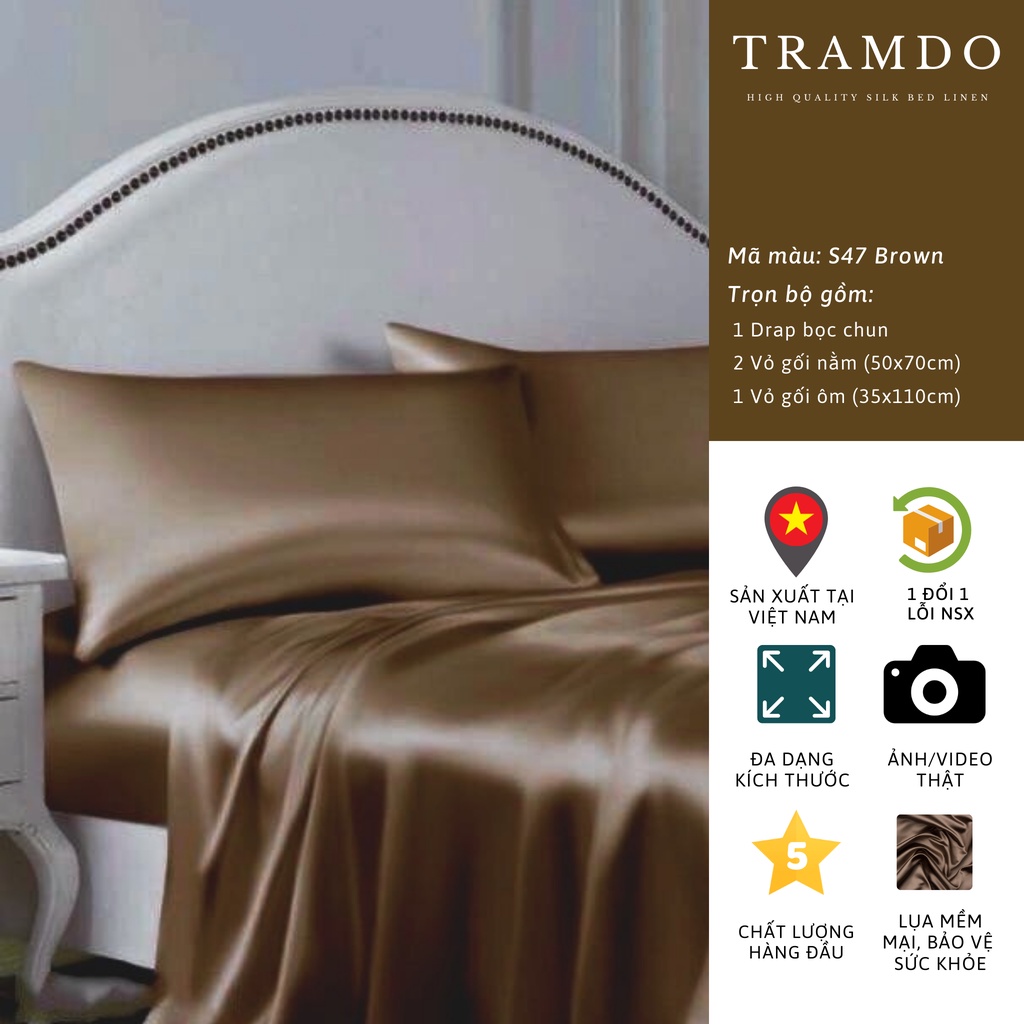 Ảnh Bộ Chăn Ga Gối Lụa Cao Cấp NITE9SILK TRAMDO BEDDING Màu Nâu 2