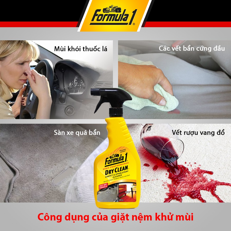 Vệ Sinh Nệm Và Vải Nỉ Khử Mùi Dạng Xịt FORMULA 1 615150 592ml Phù Hợp Cho Nhiều Dòng Xe Ô Tô Xe Hơi Xe Tải