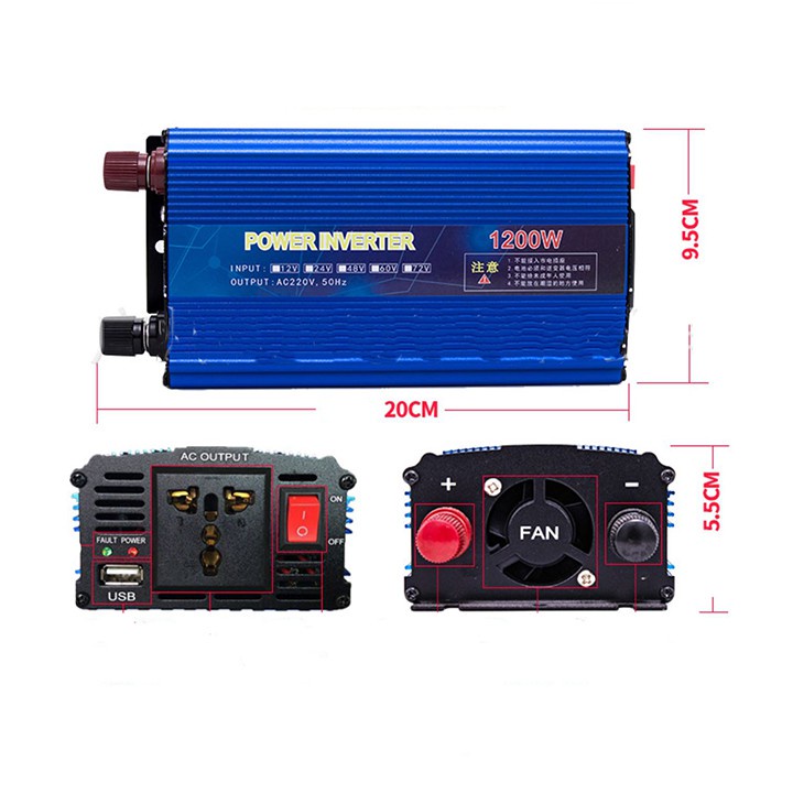 Bộ đổi điện 12v lên 220v MAXIPOWER 1200W thiết kế gọn nhẹ, an toàn khi sử dụng.