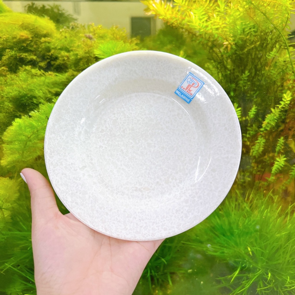 Dĩa Cạn Tròn Nhựa Melamine Vân Đá Trắng  Cao Cấp đủ size Fataco Việt Nam
