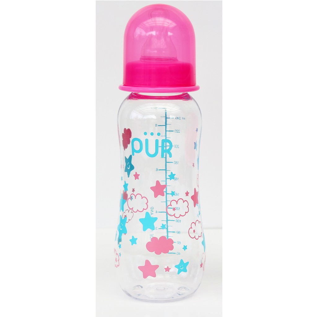 Ảnh Bình sữa cổ thường thân thon có eo Pur 240ml - màu hồng 1