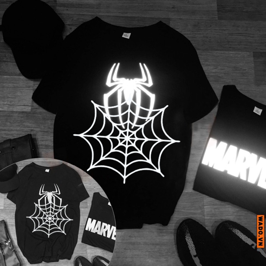 Áo thun Stee Cổ tròn Phản Quang Nhện Spider ICVCVNI Unisex