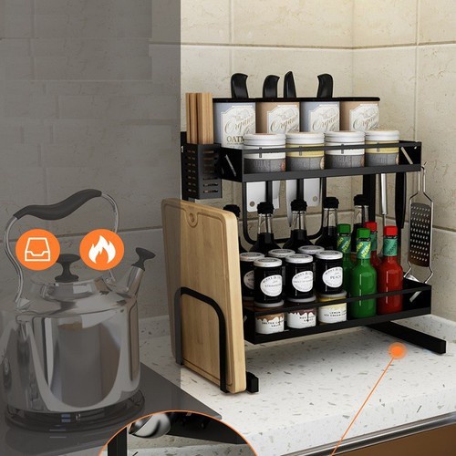 KỆ 2 TẦNG GIA VỊ /KỆ ĐỂ GIỎ ĐỰNG ĐŨA THÌA DAO THỚT THÉP SƠN TĨNH ĐIỆN