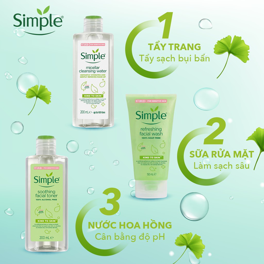 [Nk BaLan] Sữa rửa mặt | Nước tẩy trang | Toner SIMPLE dịu nhẹ cho da nhạy cảm - TD Shop