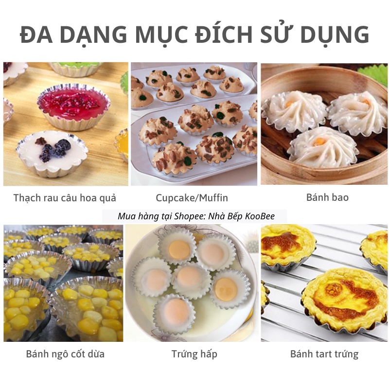 Combo 10 Khuôn Làm Bánh Tart Trứng, Bánh Bò, Bánh Khọt, Hàu Nướng – Dẫn Nhiệt Tốt, Dễ Vệ Sinh, Tái Sử Dụng | PKB17