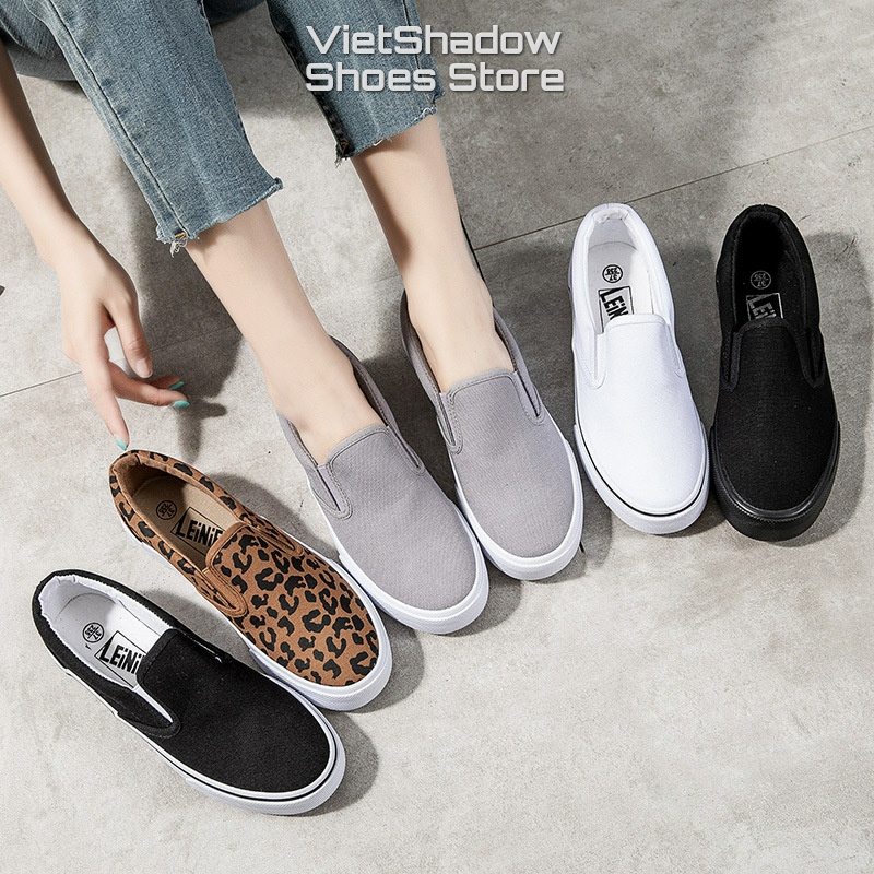 Slip on n Giay l i v i n LEiNiER Ch t li u v i b 4 mau en tr ng xam va en tuy n Ma SP 227 Shopee Vi t Nam