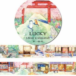 [trích 1m] băng dính trang trí đặc biệt - Mẫu mèo Lucky