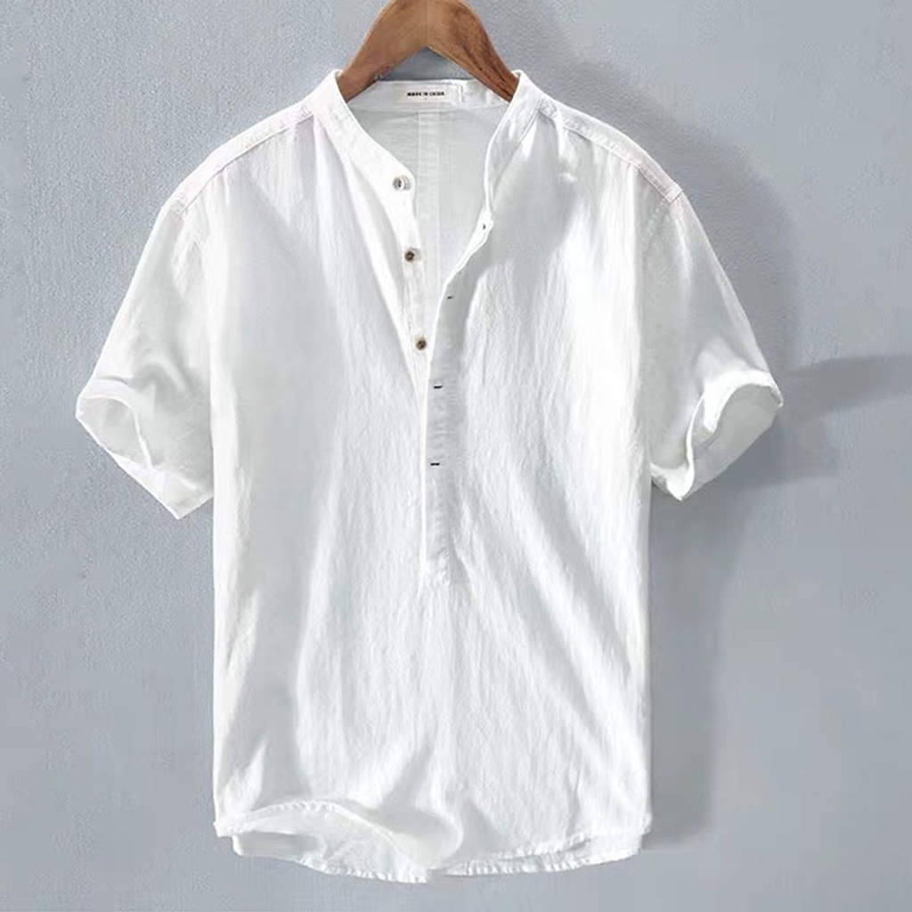 Áo sơ mi đũi nam cổ tàu năm khuy, chất Đũi thô mềm mát thích hợp mùa hè