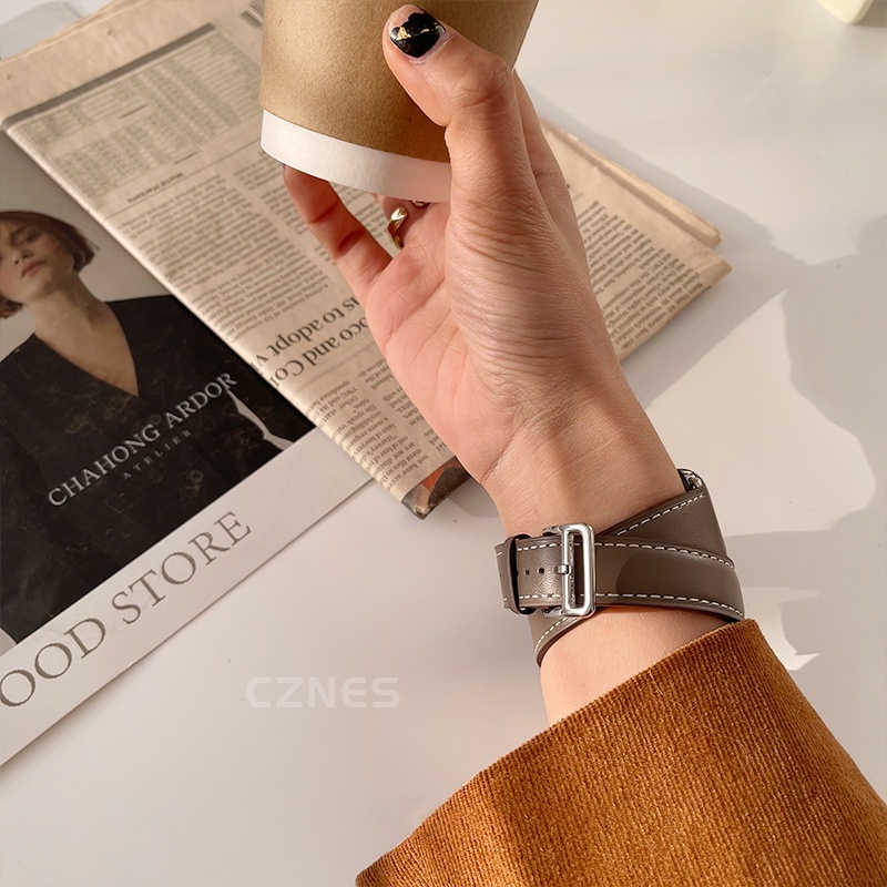 Dây đeo bằng da cổ điển đôi dành cho nữ Thích hợp cho Apple Watch S11 SE3 Ultra3 S10 S9 S8 SE S7 S6 Ultra 49mm 46mm 42mm 40mm 44mm 41mm 45mm Dây đeo cổ tay