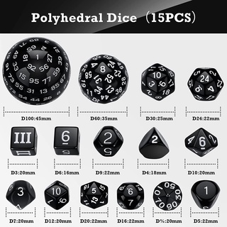 Bộ 15 Viên Xúc Xắc Hoàn Chỉnh Polyhedral DND D3-D100 Hình Cầu RPG 100 Mặt Dùng Để Chơi Game