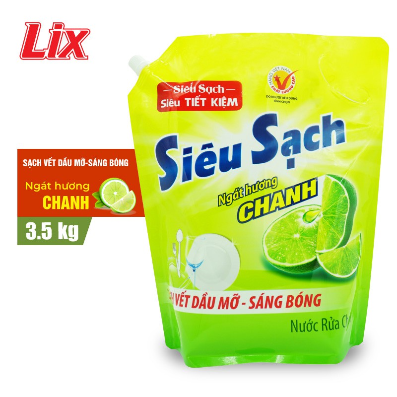 Ảnh Nước rửa chén LIX 3.5KG siêu sạch hương chanh loại túi N4301 làm sạch vết bẩn dầu mỡ không hại da tay 3
