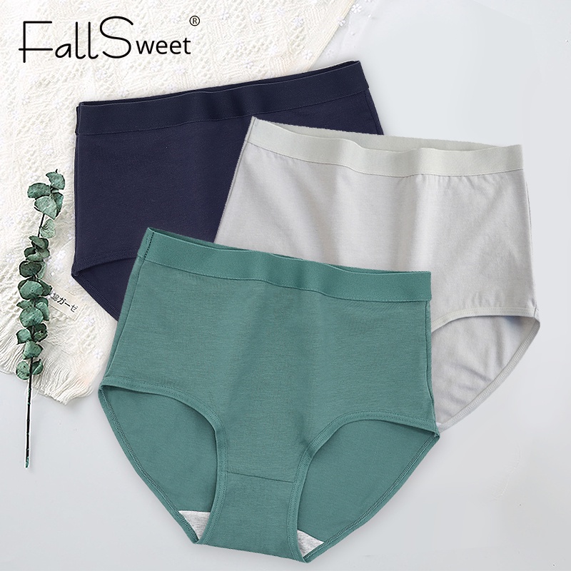 Ảnh Quần Lót Cotton FallSweet Nữ Eo Cao Thoải Mái Màu Trơn Plus Size M-XXXL 4