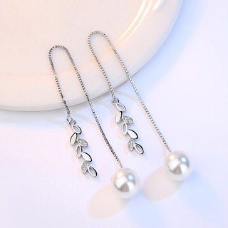 Bông tai dài ngọc nhân tạo lá liễu BHBT132