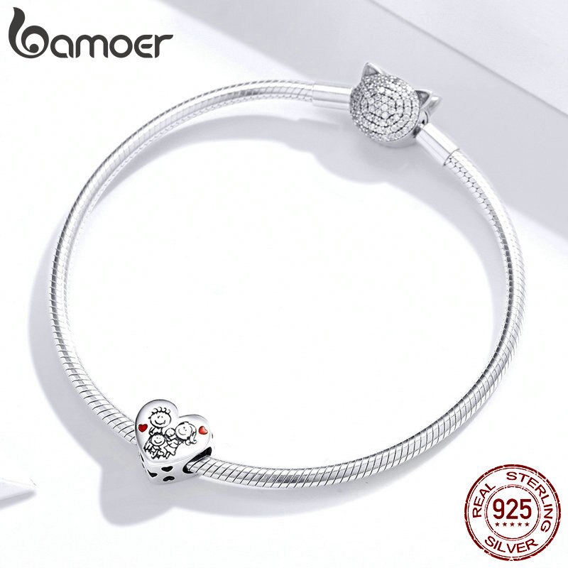 BAMOER Hạt Charm Hình Trái Tim Bằng Bạc 925 BSC237 Dùng Làm Trang Sức