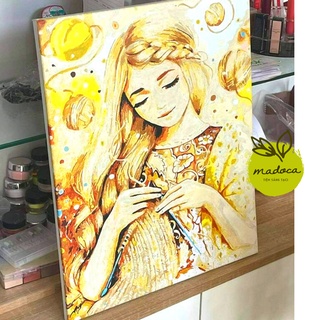 Tranh tô màu số hóa Madoca có khung 40x50cm thiếu nữ Tóc Mây T507