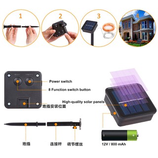 Đèn dây năng lượng mặt trời chống nước, Đèn cổ tích 8 chế độ Trang trí ngoài trời cho sân vườn Sân nhà Tiệc cưới Giáng sinh