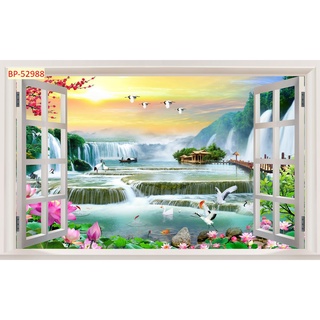 Tranh dán tường 3D khung cửa sổ phong cảnh đẹp, tạo không gian mở