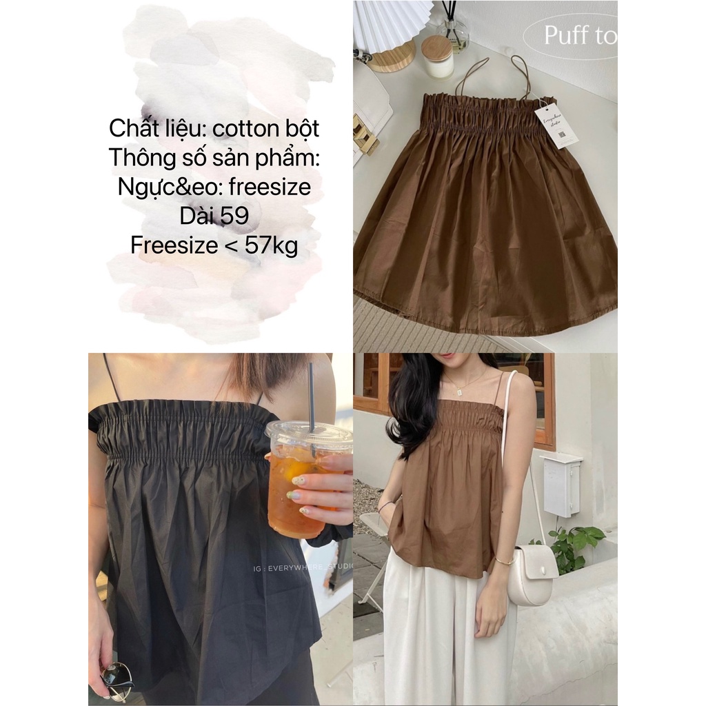 ÁO HAI DÂY TRƠN CHUN NGỰC CHẤT COTTON BỘT THOẢI MÁI - EWY TOP
