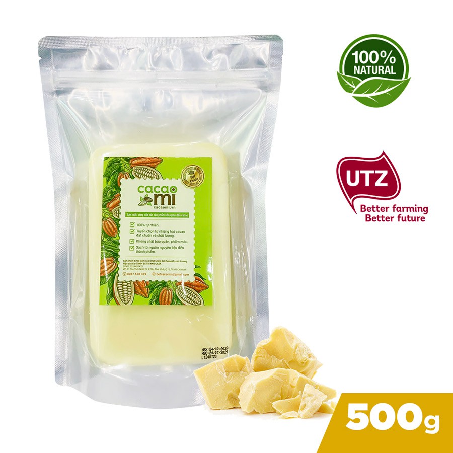 Ảnh Bơ cacao nguyên chất từ hạt ca cao làm bánh socola chocolate, ăn chay CacaoMi Cocoa Butter 250g/500g 3