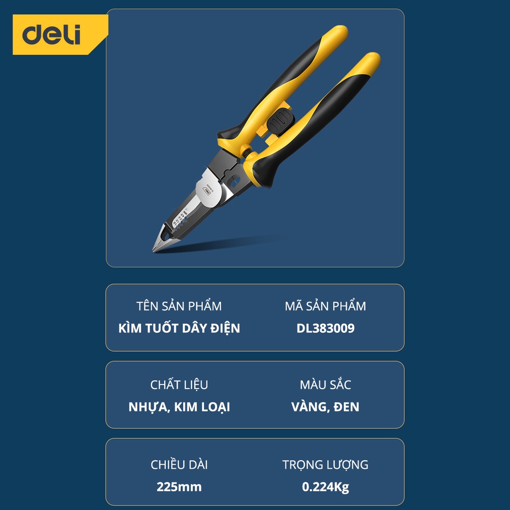 Kìm Tuốt Dây Điện Deli Cao Cấp - Kích Thước 9 Inch, Chất Liệu Siêu Bền ...