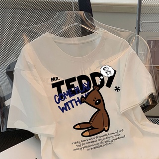 Áo thun HIIXIIVI 100% cotton tay ngắn cổ tròn in hình gấu Teddy phong cách Hàn Quốc thời trang mùa hè 2022 dành cho nữ
