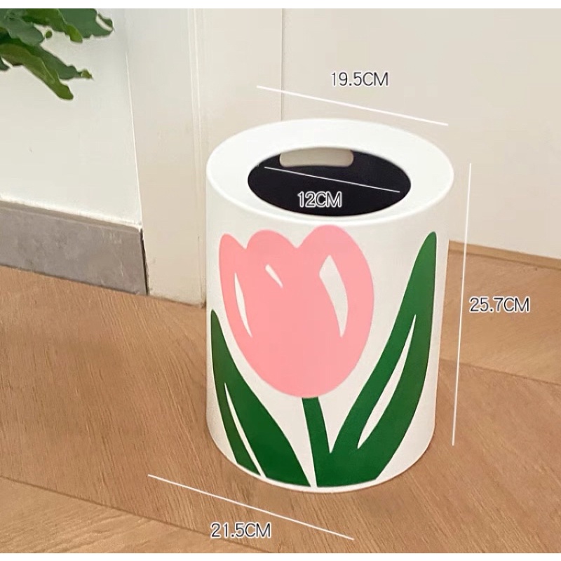 Thùng rác 2 lớp hoa tulip sáng tạo