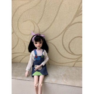 Set yếm jean hoạ tiết tròn xinyi,barbie,blythe