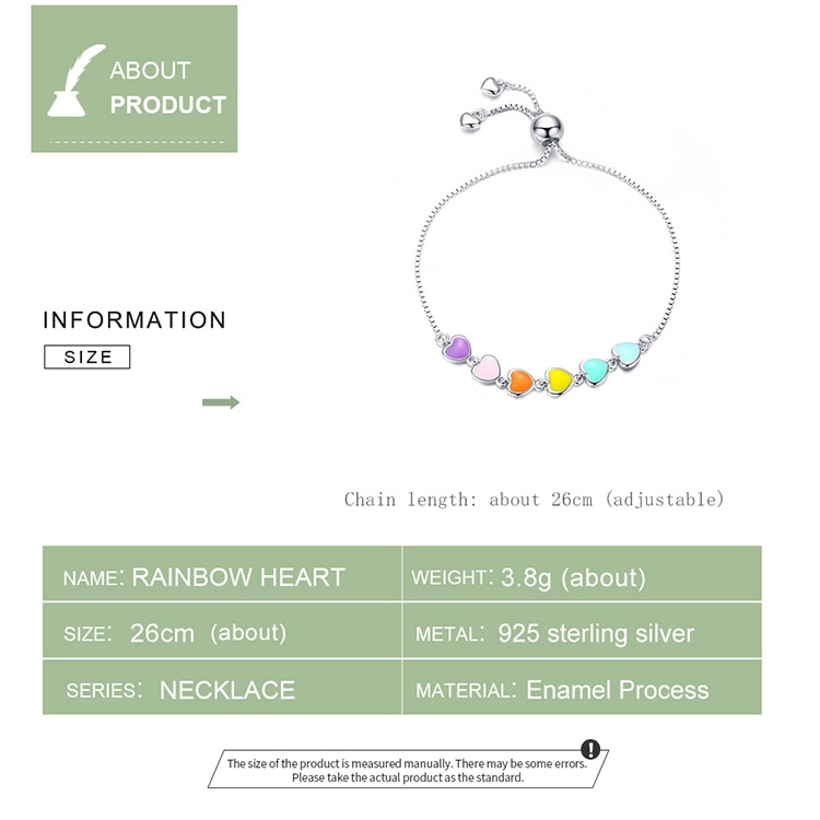 Vòng tay Bamoer SCB158 bằng bạc sterling 925 gắn trái tim lên men màu cầu vồng