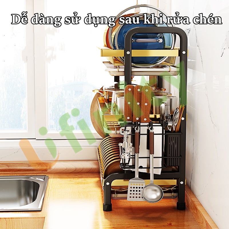 Lifinity Kệ Để Chén Bát Đĩa Đa Năng - Thép Carbon Cao Cấp Màu Vàng Đen Chịu Tải mạnh Ngoại Hình Đẹp