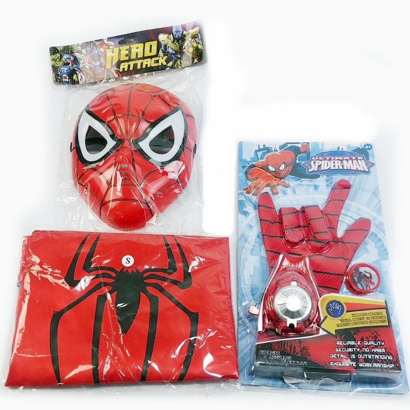 Bộ trang phục hóa trang 5 Món Người Nhện dịp halloween, Áo choàng siêu nhân nhện kèm găng tay, mặt nạ, đeo tay bắn đĩa