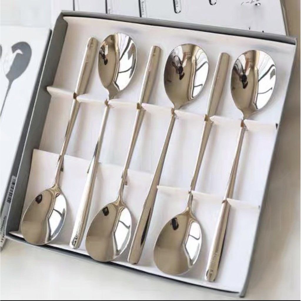 ComBo 6 Thìa Inox Cao Cấp Cán Dài Sáng Bóng sang chảnh kèm hộp (   hot)