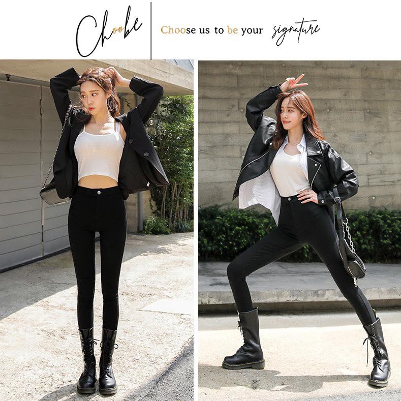 Ảnh Quần tregging nữ Choobe lưng cạp cao dài dáng thun ôm bó legging skinny vải giữ nhiệt màu đen Q13 2