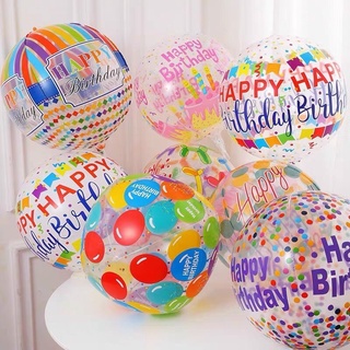 Bóng tròn nilong 4D happy birthday phong cách sinh nhật hàn quốc kèm trụ và tua rua