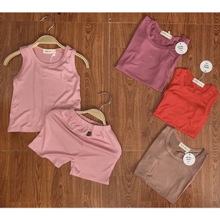 Bộ cộc ba lỗ thun lạnh Minky Mom trơn cho bé