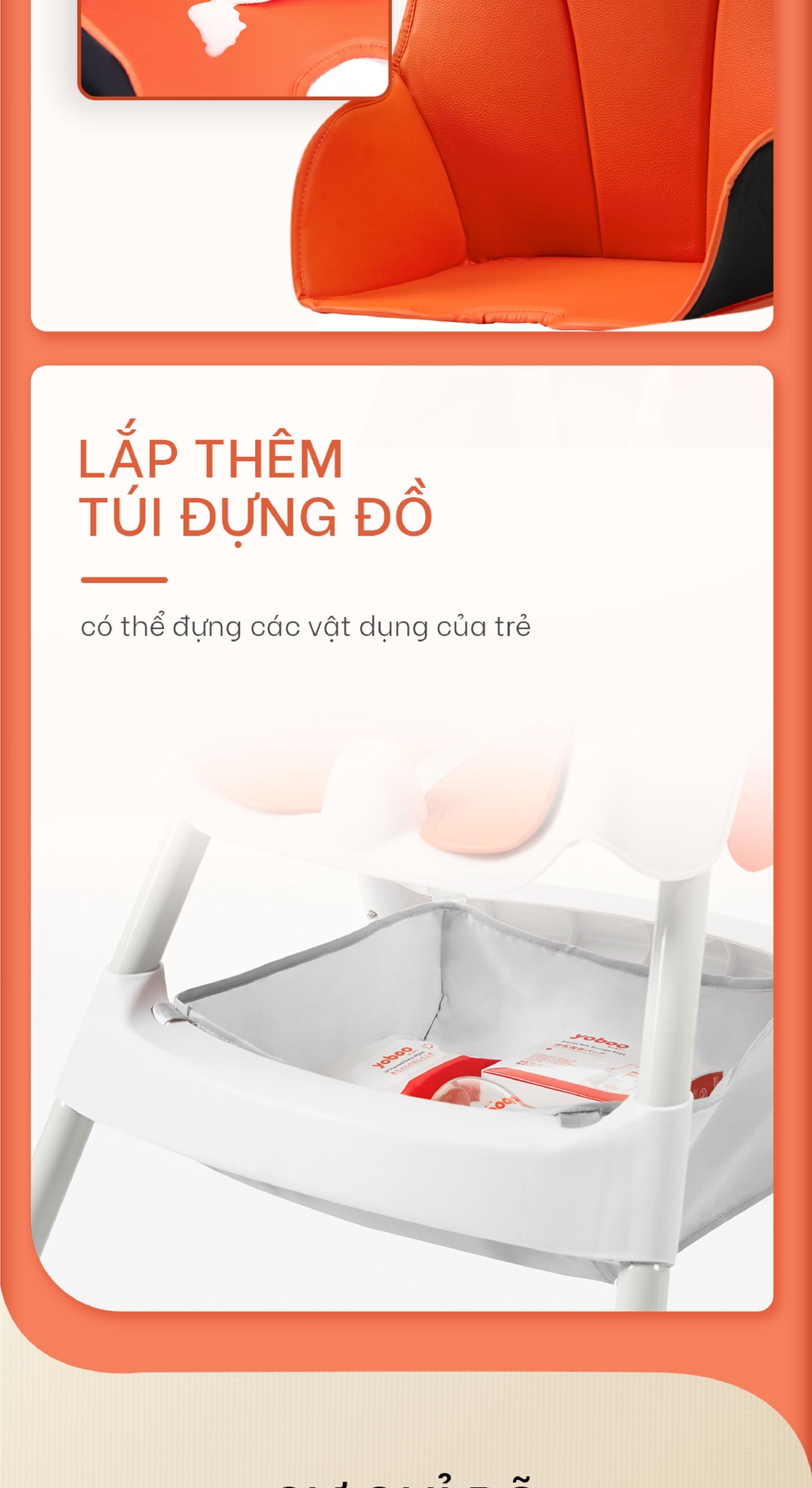 Mô tả Ghế ăn dặm cho bé Yoboo YB-0015 gồm khay ăn khay chứa đồ, điều chỉnh chiều cao ghế và độ rộng khay ăn - Hàng chính hãng - 6